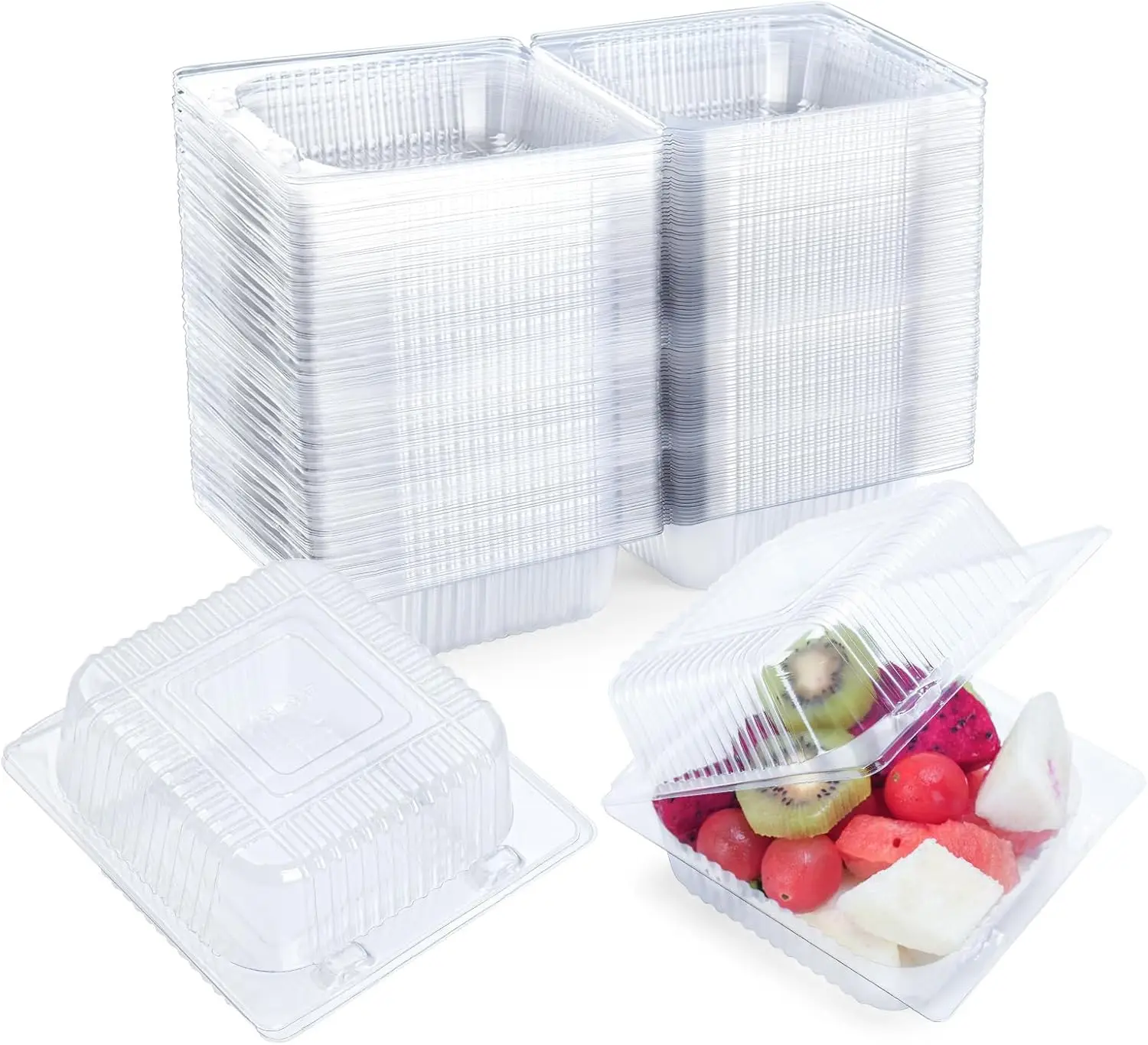 

100 Clear Plastic Containers with Lids for Food, Thickened Disposable Clamshell Boxes for Cake, Sandwich, Salad, Takeout
