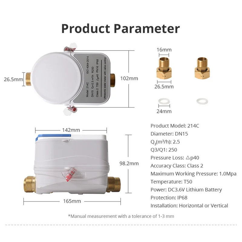Y22A-Tuya Zigbee Ultrasonic Water Meter DN15 With Valve LCD Display Water Quantity Flow Consumption Measure IP68 Waterproof