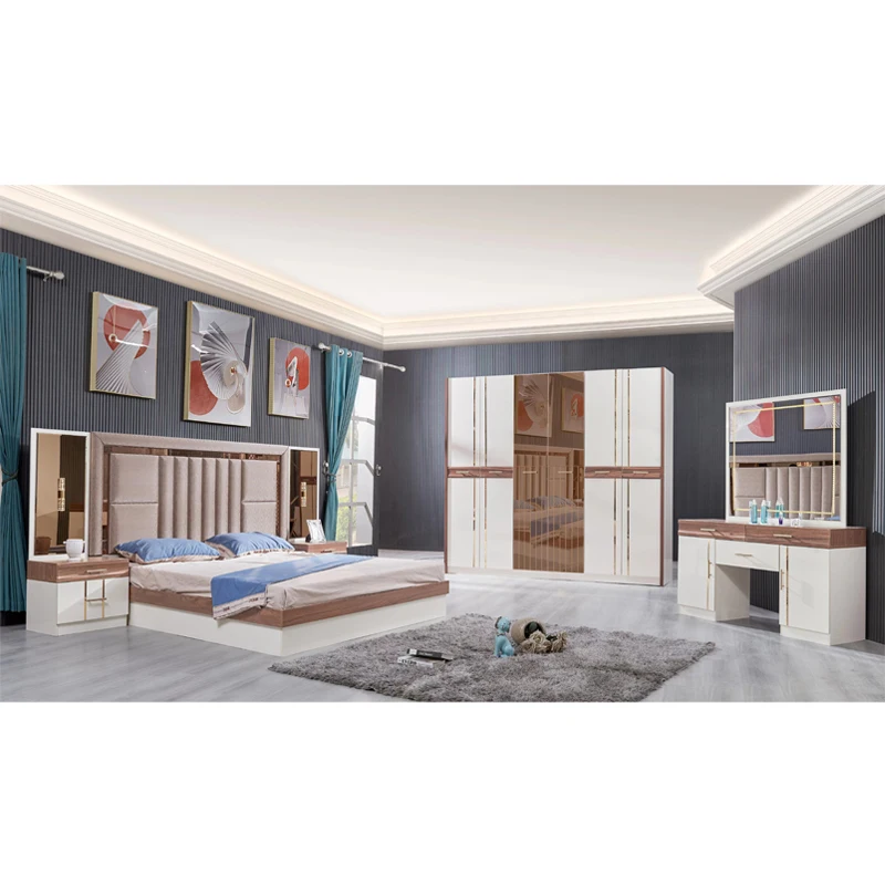 New Design Modern Home Wholesale Queen Bed Bedroom Set Deluxe King Leather Bed Full Cheap MDF Bedroom Furniture Set