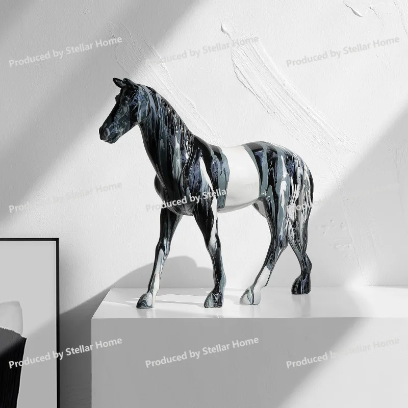 Nordic Light Luxury Flowing Color Horse Ornament Living Room Office Study Desktop Home Decoration