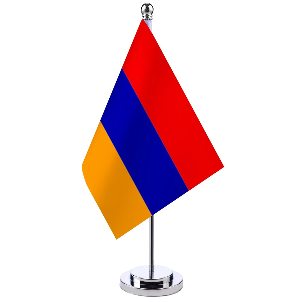 

14x21cm Office Desk Flag Of Armenia Banner Boardroom Table Stand Pole The Armenian Cabinet Flag Set Meeting Room Decor