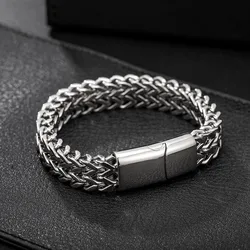 Stainless Steel Braided Double Row Front and Rear Fish Scale Alloy Magnetic Buckle Bracelet with Keel Jewelry New Model