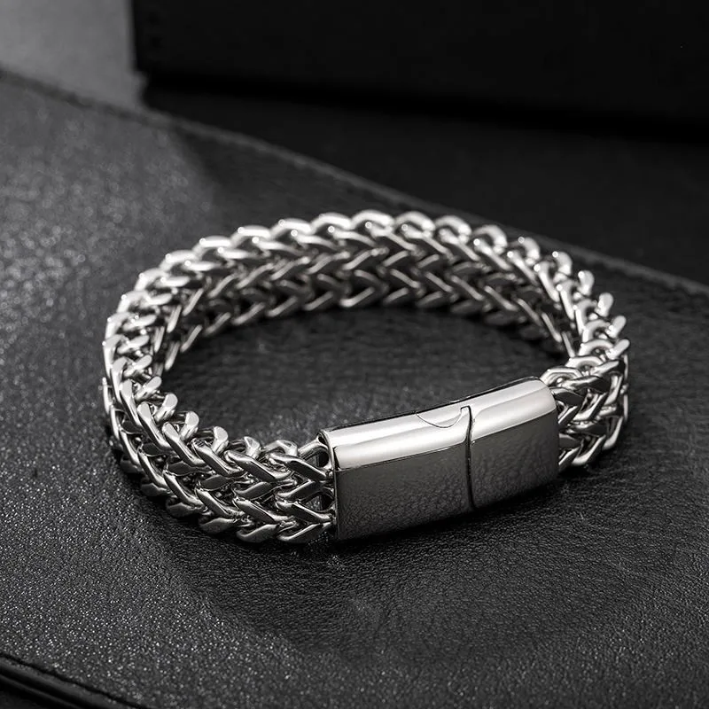 Stainless Steel Braided Double Row Front and Rear Fish Scale Alloy Magnetic Buckle Bracelet with Keel Jewelry New Model