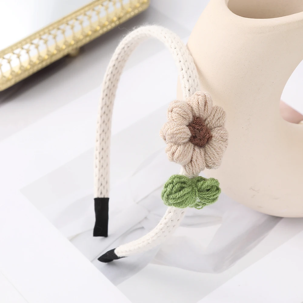 Knitted Flower White Headband Orange Hair Hoops Women Handmade Bezel Headbands For Girls Korean Fashion Hair Accessories