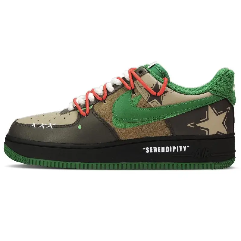 

[Custom Green fields and starry rivers]Nike Air Force 1 Low-Top Skateboard Shoes Men's Brown Green