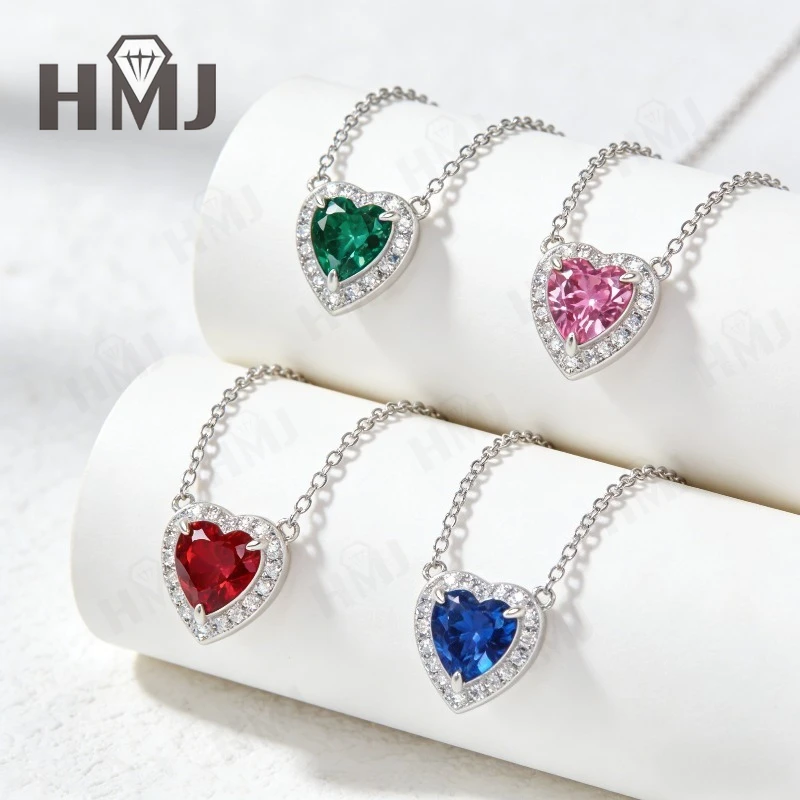 

Heart Cut Lab Grown Columbia Emerald Ruby Sapphire Padparadscha Necklace White Gold Fine Jewelry Anniversary Gift for Women