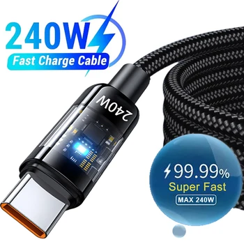Kabel USB typu C o mocy 240 W Kabel do szybkiego ładowania do laptopa, tabletu, iPada, iPhone'a 16, 15, Samsunga, Xiaomi 15, Huawei, przewód ładowarki USB typu C 1 m 2 m