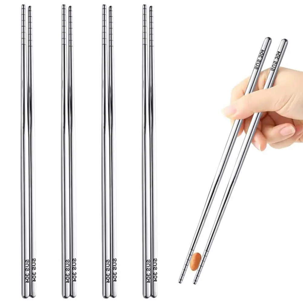 Easy-to-clean Chopsticks Stainless Steel Chopsticks Set with Engraved Non-slip Tips Reusable Metal Utensils for Home Kitchen