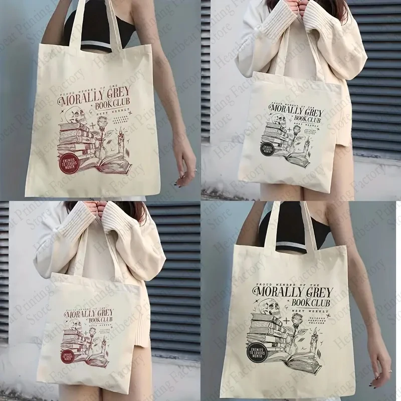 Athilless Grey Book Club Dark Romance Crewneck Pattern Tote Bag Bookish Gift for Book Lover Reader Canvas Shopping Bags