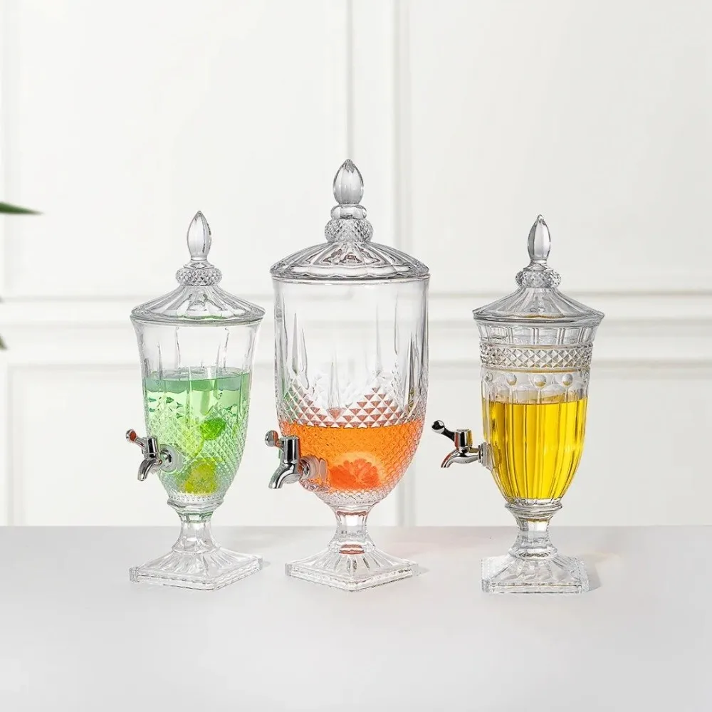 

Sturdy Clear Glass Juice Jug Large Capacity Elegant Embossed Water Carafe Vintage Food-Grade Iced Tea Pitcher Hot Bubble Tea