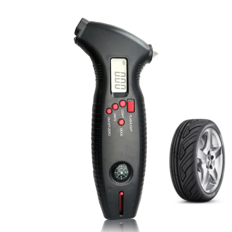 Digital Bike Car Tire Diagnostic Tool Tire Pressure Gauge Tire Tread Depth Meter 0-200 PSI With Hammer Flashlight Knife Compass