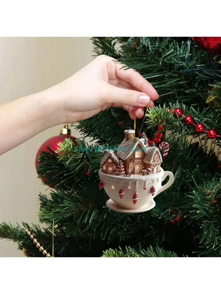 R53F Weather Resistant Christmas Tree Cottage Embellishment Acrylic Homes Adornment For Bedroom Or Study Room