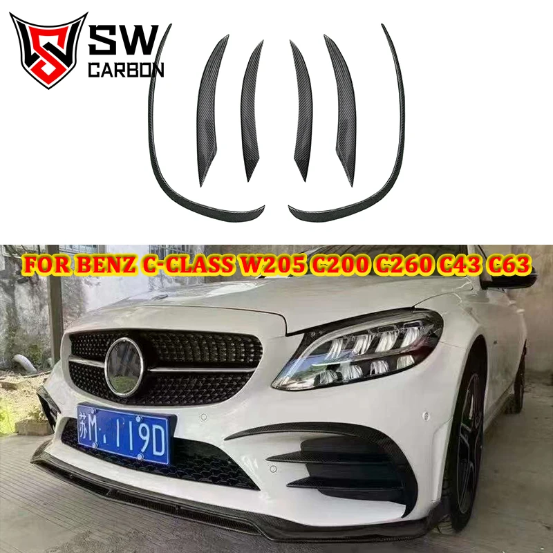 C-Class Carbon Fiber Front Bumper Wind Blade Duck Wing Fin Splitter Body Kit for Mercedes-Benz W205 C-Class W205 C200 C260 Sport