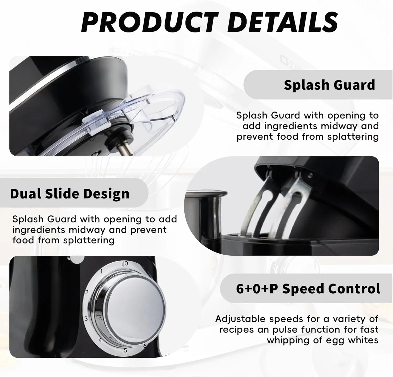 خلاط كيتشن إيد برأس مائل 900 وات 7.5 كوارت 6 سرعات خطاف عجين أسود خفق خبز خلط أجهزة المطبخ المنزلية