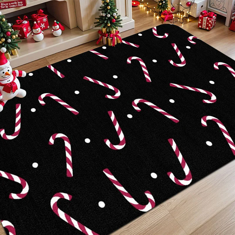 1pc 2D Flat Christmas Candy & Candle Rug, Non-Slip & Washable, for Indoor & Porch Holiday Decor