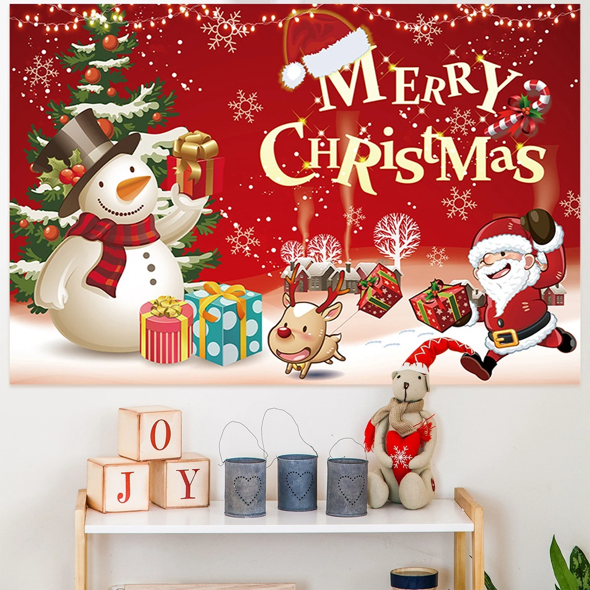 Snowman Christmas Background Cloth Merry Christmas Decorations for Home 2023 Navidad Noel Kerst Xmas Gifts New Year Decor 2024