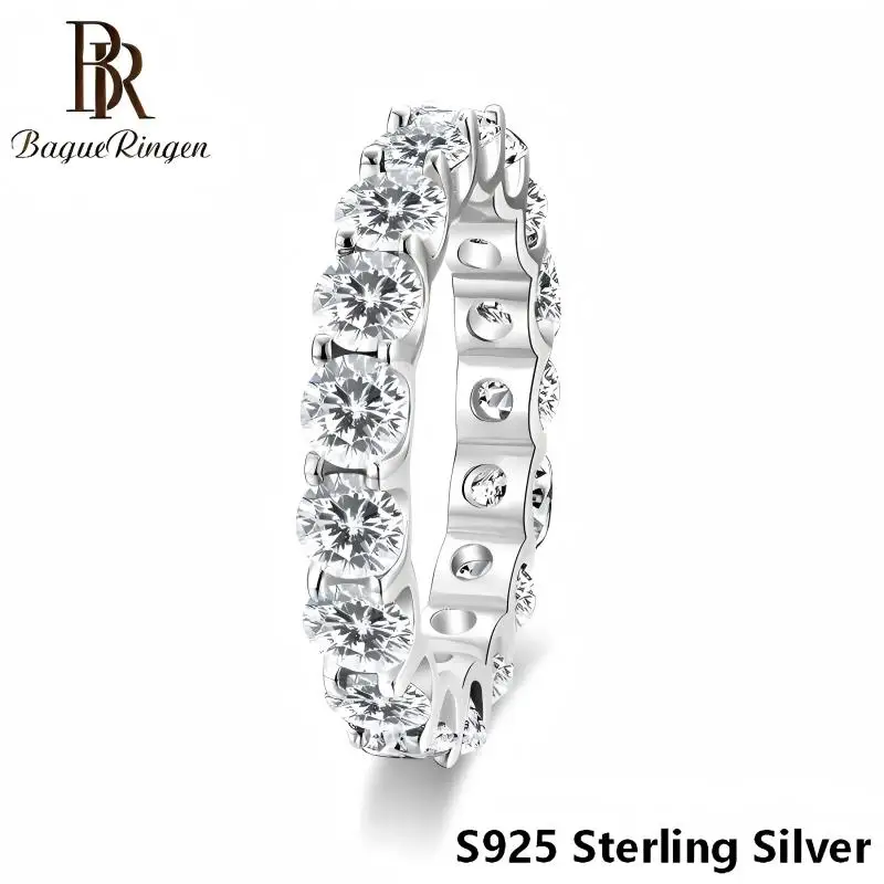 925 sterling silver ring set with 3mm moissanite, full circle ring, high-end luxury women's fashion ring