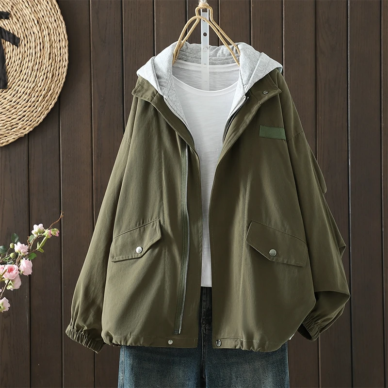 

Элегантная женская толстовка больших размеров с капюшоном, свободного кроя, весна-осень, новая модель, стройнящий эффект, для повседневной носки