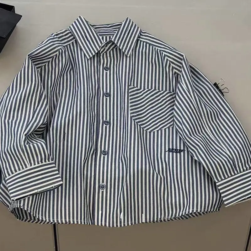 2025 Spring New Boys' Striped Casual Shirt Long Sleeve Toddler Boys Spring Versatile Top Premium Cotton Shirt for School Outdoor