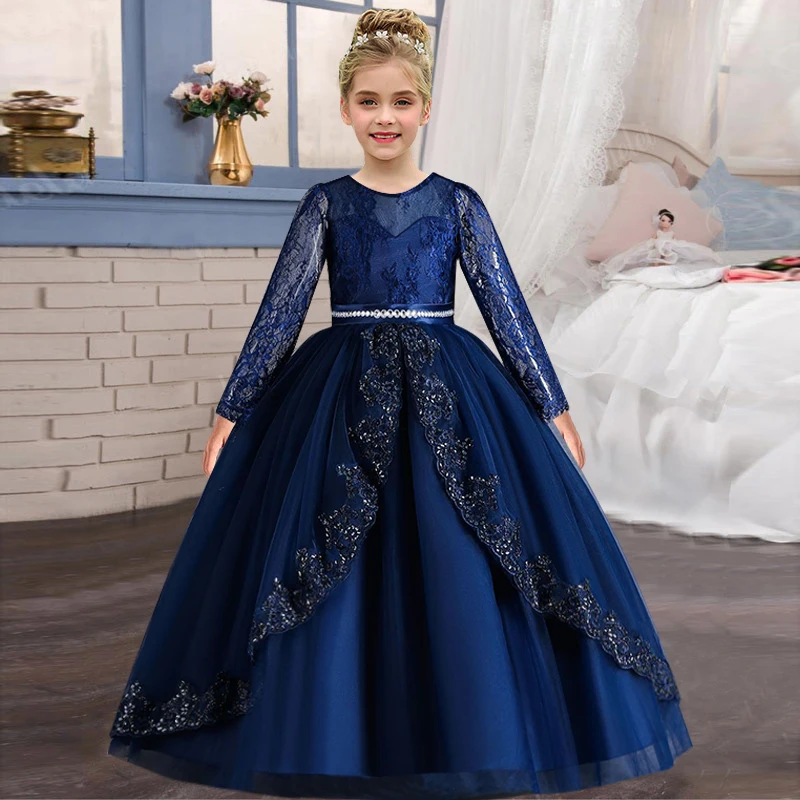 Girls\' Long sleeved Princess Dress 4-12 Years Old Sequin Embroidered Bunny Dress Banquet Gorgeous High end Evening Dress