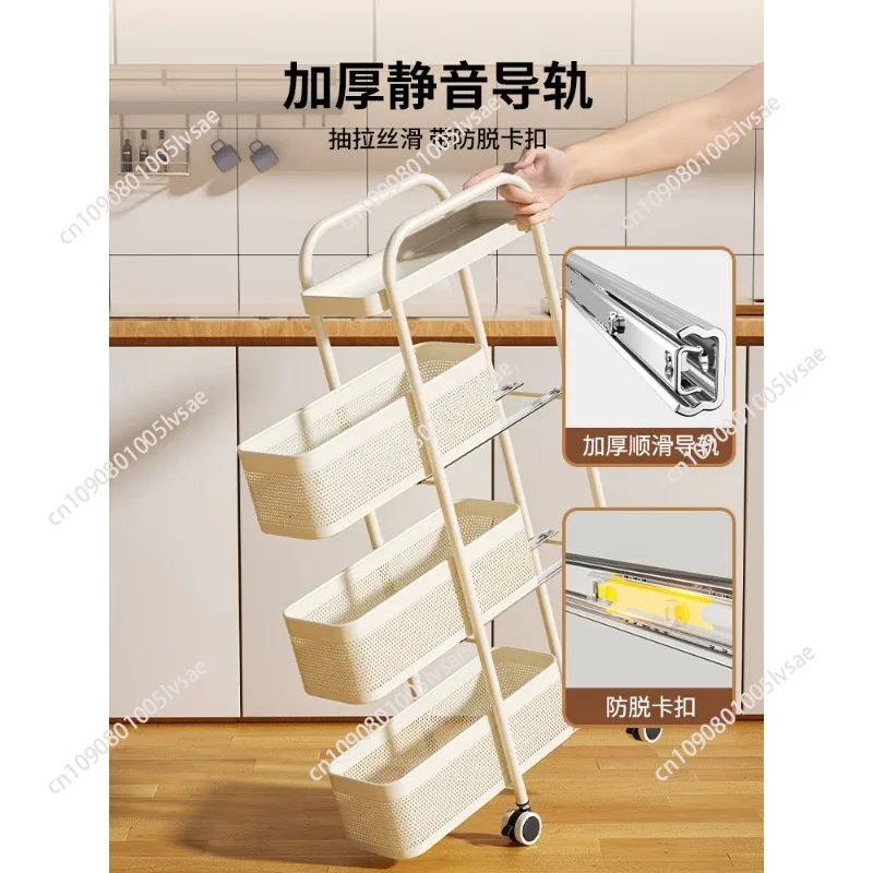 Multi-Functional Storage Trolley Kitchen Vegetable Basket Bathroom Multilayer Mobile Cart Practical Living Room Snack Shelves