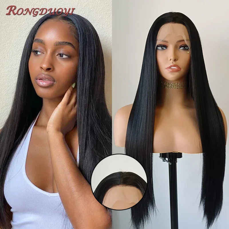 RDY Black Wig Long Straight Synthetic Lace Front Wigs for Women Daily Wear Natural Hailine Ready to wear Black Lace Wigs Cosplay