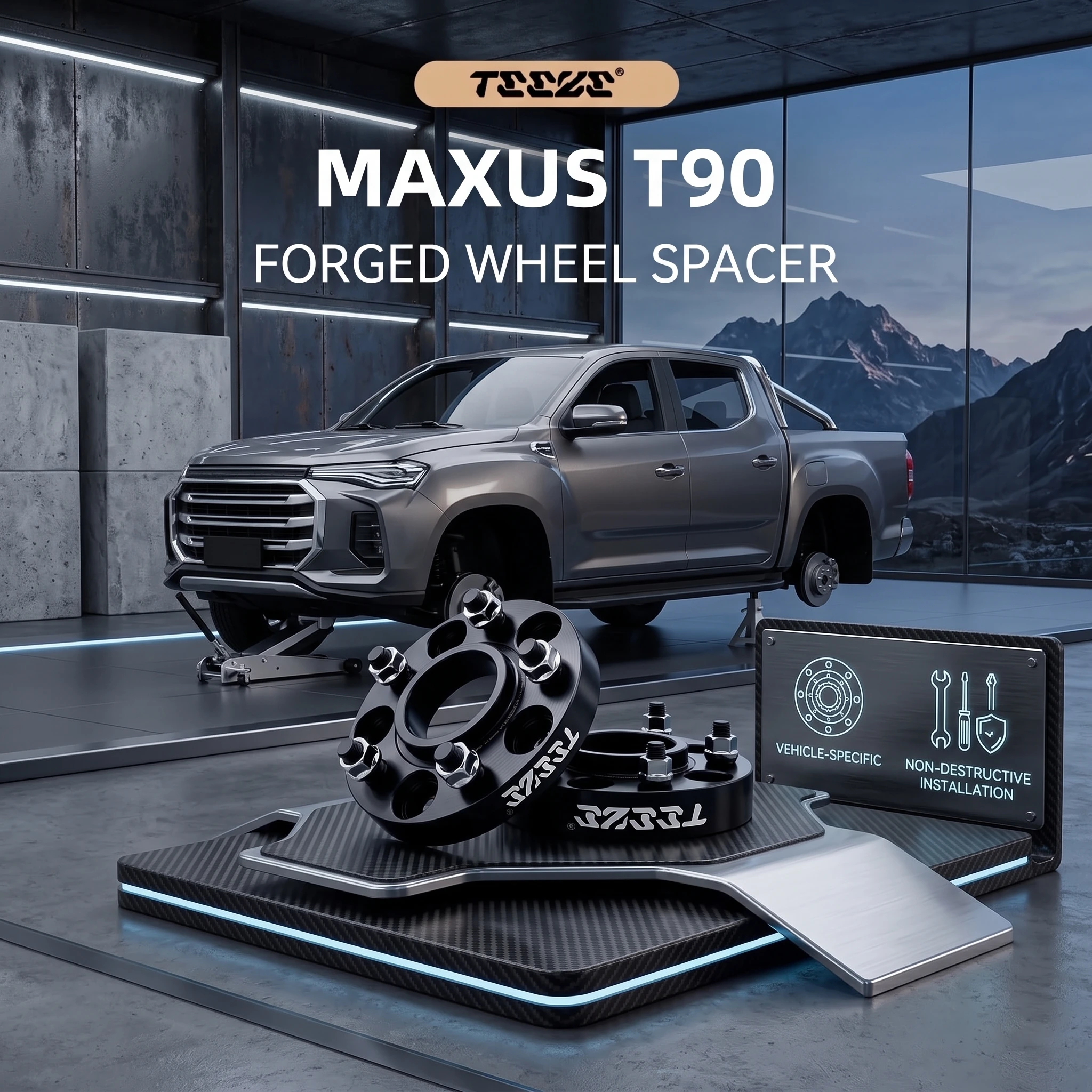 Teeze 2/4pcs 6x130 74.6 M12 x 1.5 Hub Centric Black Forged wheel spacer For Maxus T90 30/35/38/50mm