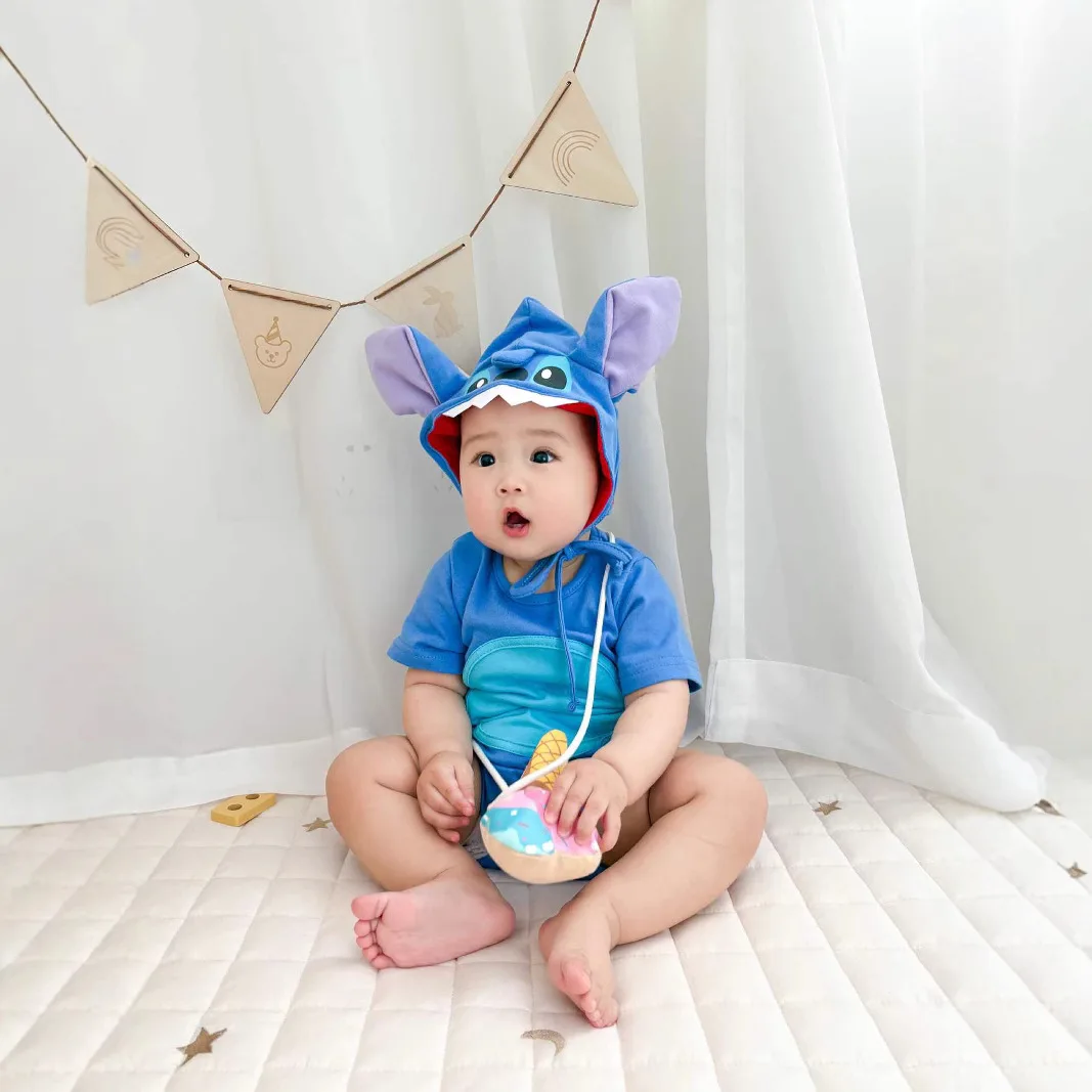 

Kawaii Stitch Summer Korean Style Baby Clothing Short Sleeve Triangle Romper Newborn Bodysuit Outfit Cotton Infant Jumpsuit