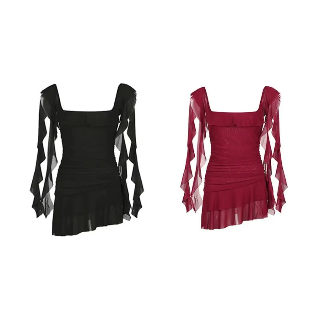 Soft Square Collar Ruffle Edge Dress Sleeveless Temperament Women Short Skirt Streetwear Slim Fit Halter Camisole Dress Beach