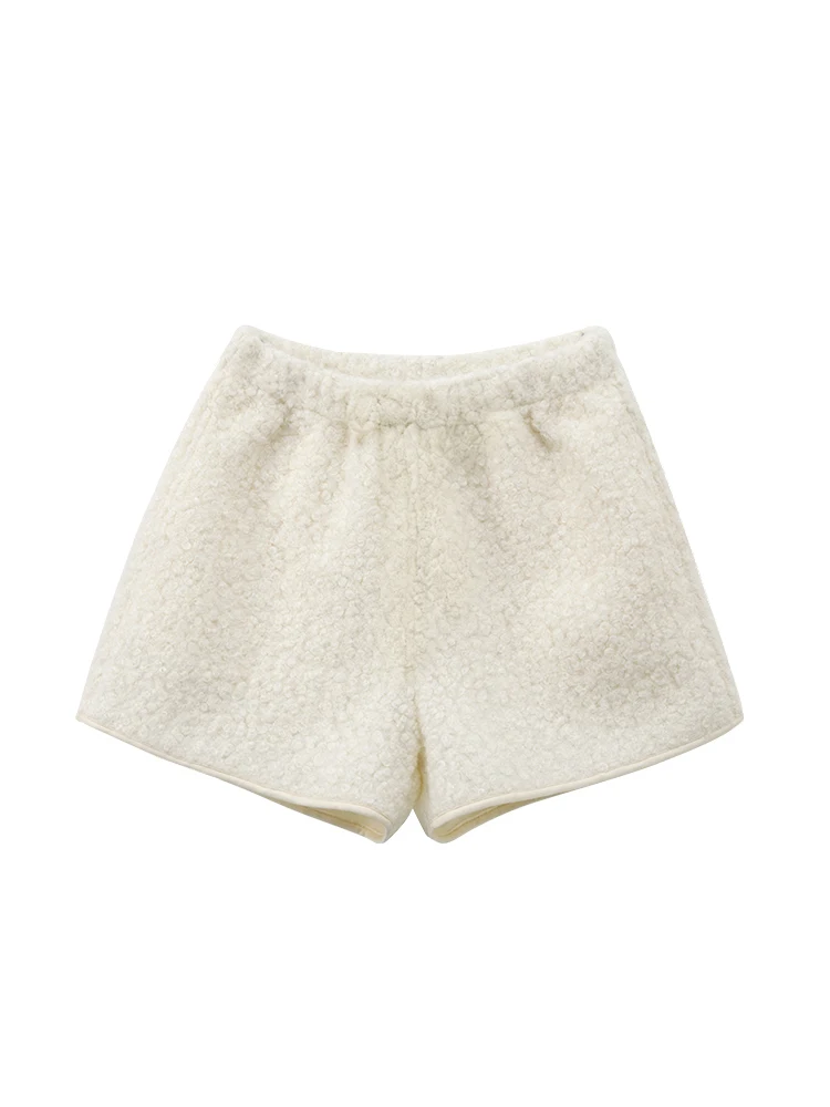 شورت نسائي من فرو الضأن الصناعي عالي الخصر لباس خارجي سروال ساخن، شورت صوف دافئ للخريف والشتاء على الموضة الكورية #2