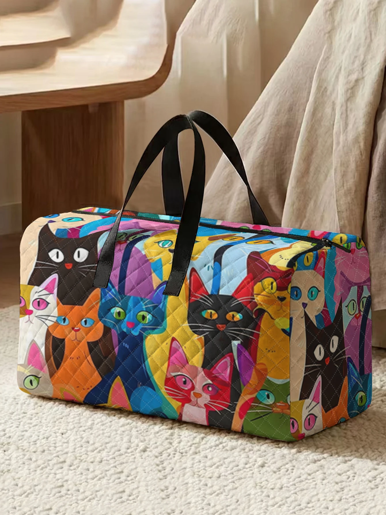 1-unidade-dois-estilos-bolsa-de-viagem-portatil-com-estampa-de-gato-colorido-e-fofo-adequada-para-viagens-de-fim-de-semana-esportes-e-compras