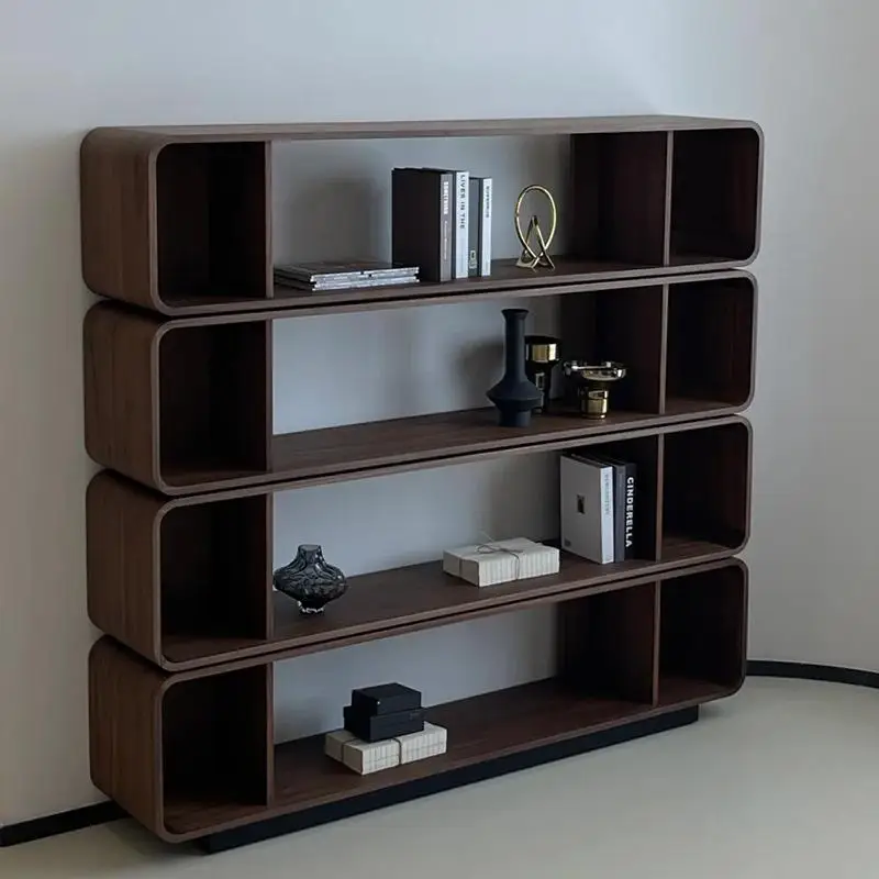 خزانة كتب جديدة من الخشب الصلب على الطراز الصيني ممتدة من الأرض حتى السقف دراسة الجوز الأسود الراقية رف كتب بسيط لغرفة المعيشة متعدد الطبقات