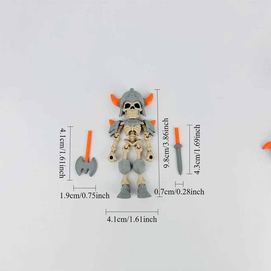 3D Printed Skeleton Man With Weapon Action Figure Cartoon Simulation Figure Joint Movable Soldier Toy Model Home ornament Gift