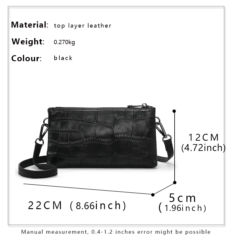 Simple leather women\'s bag, crocodile-print cross-body bag, versatile atmospheric mobile phone bag, top cowhide shoulder bag