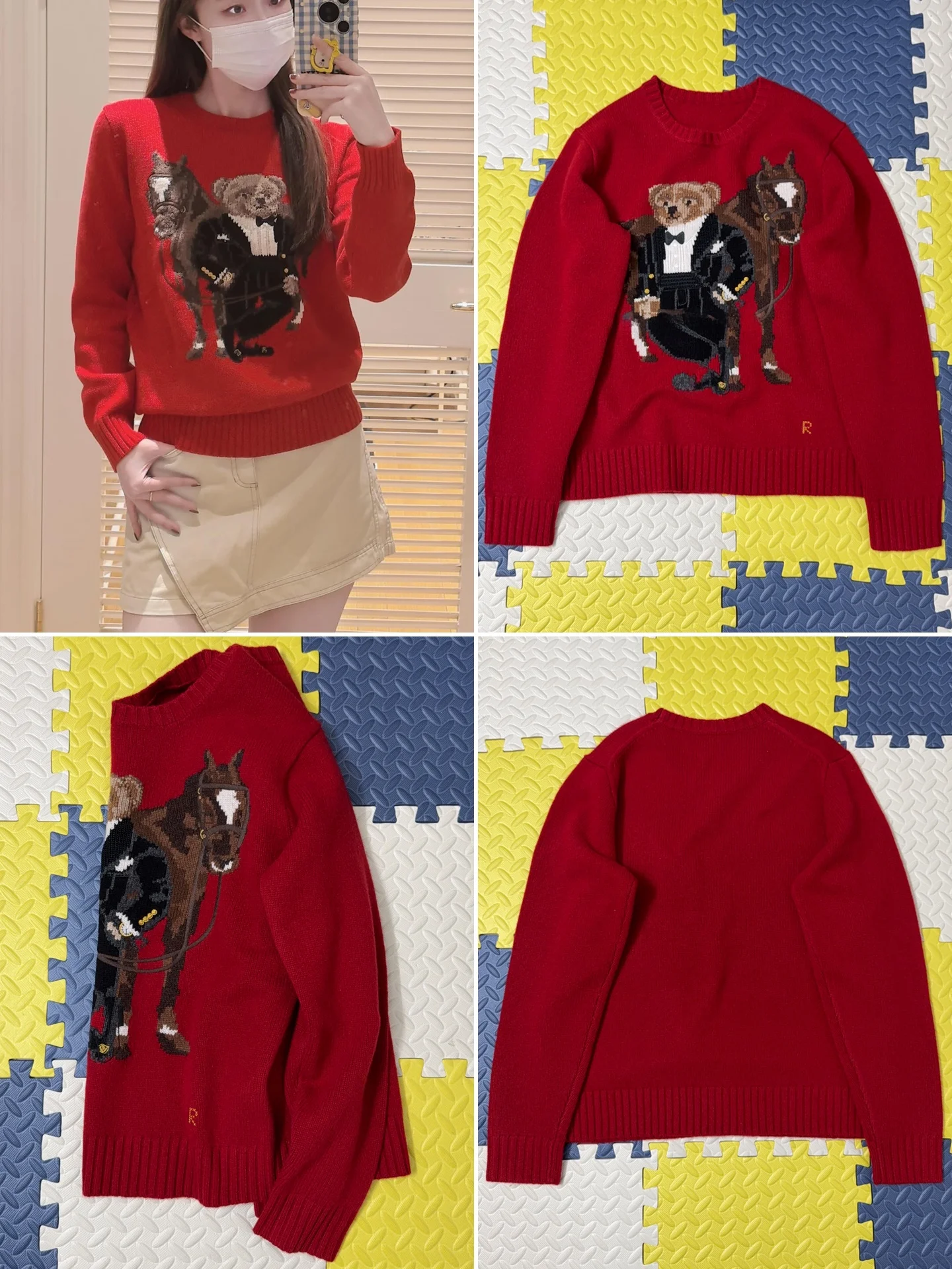 

American Sle Long Sve Bear Sweater Women's Knitted Top Red Zodiac Bear Loose Fit Casual Faion Woolen Spring irt