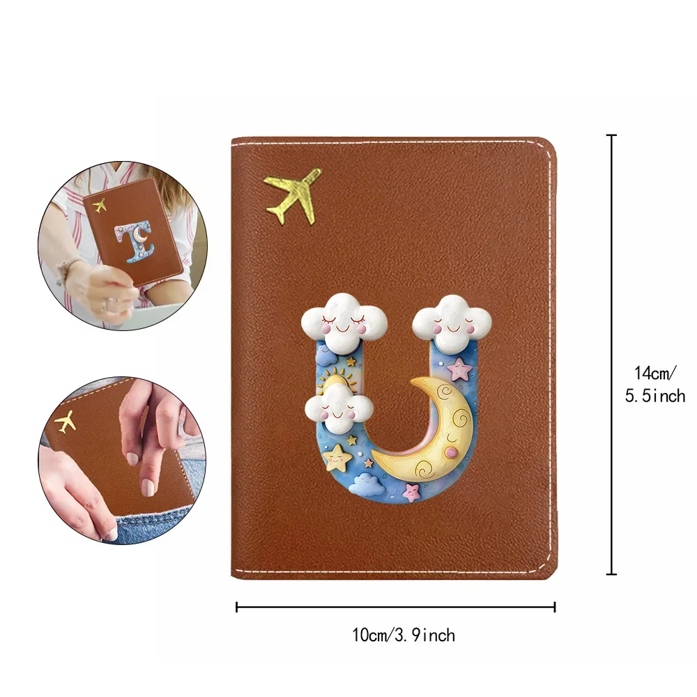 휴대용 접이식 여권 홀더 내구성이 뛰어난 여권 보관 케이스 무지개 빛깔의 구름 이니셜 이름 26 글자 패턴
