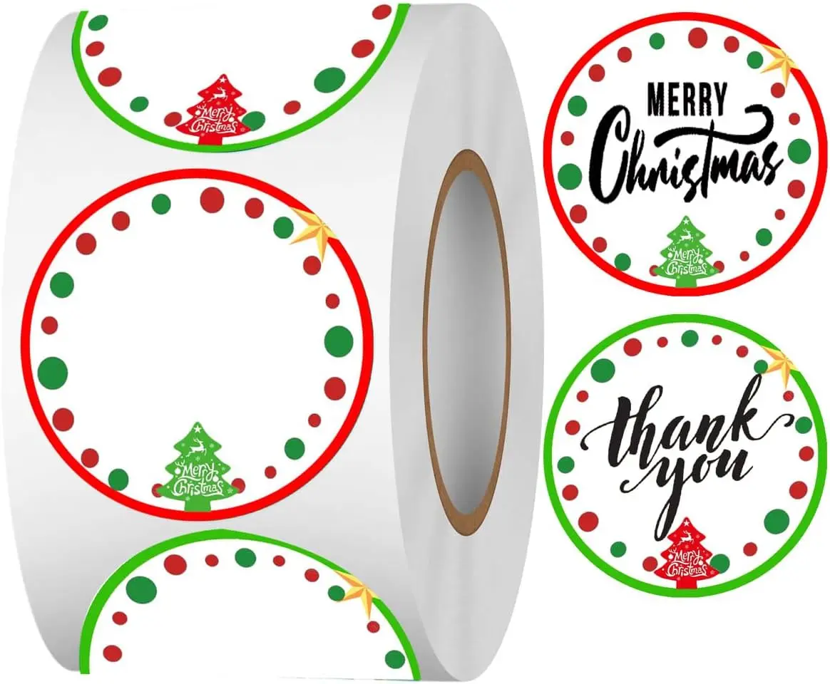 Christmas Themed Direct Thermal Labels,2 inch Color Coding Dot Thank You Labels for Thermal Label Printer Shipping Label Printer