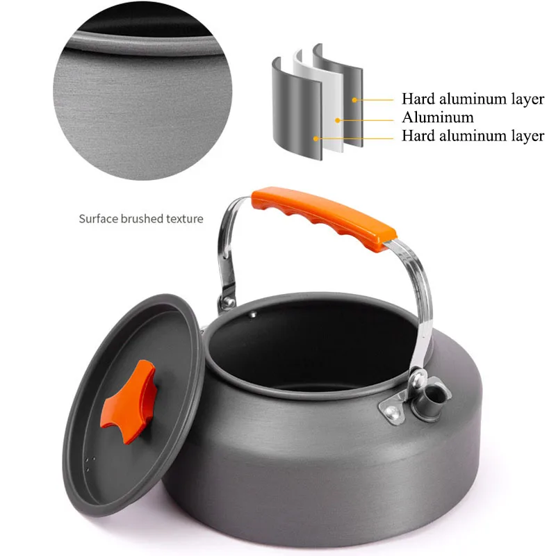 0.8L/1.1L/1.2L/1.5L/1.6L/2L/2.5L Camping Water Kettle Aluminum Alloy Teapot Coffee Pot Backpacking Outdoor Tea Kettle with Bag