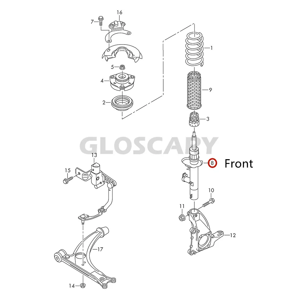 2x Front Rear Shock Absorbers For VW Golf Passat 362 365 CC Tiguan Touran EOS Suspension Spring 7N0413031H 5N0513045B 1K0512009H