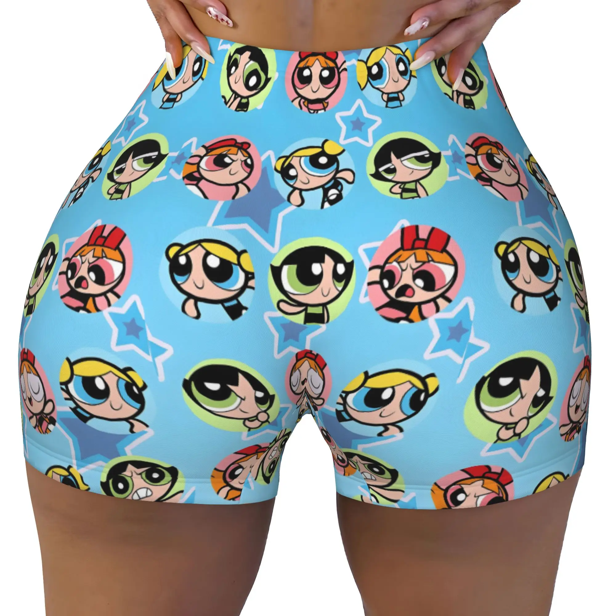 Custom Poweres Anime Puffes Workout Shorts Women's Buttercup Blossom Bunny Gym Volleyball Biker Yoga Shorts