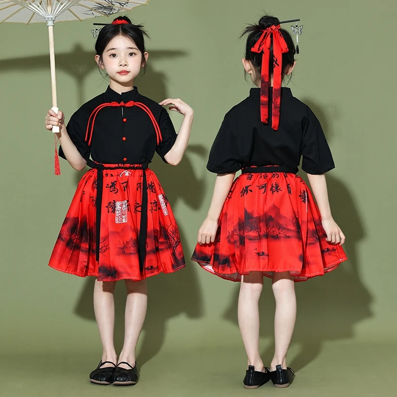 K-pop Stage Girls' Fashionable Outfit Jazz Dance Performance Suit Boys' Hip-hop Chinese Style Costume Cool Kids Runway Wear XH57