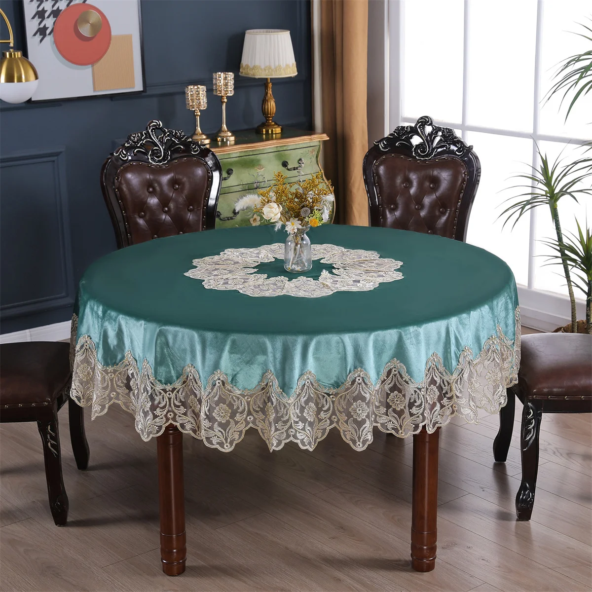 EIFLOY-Luxury Lace Velvet Round Tablecloth, Dining Party Table Cover, Home Decoration, European-style Soft, Dropshipping