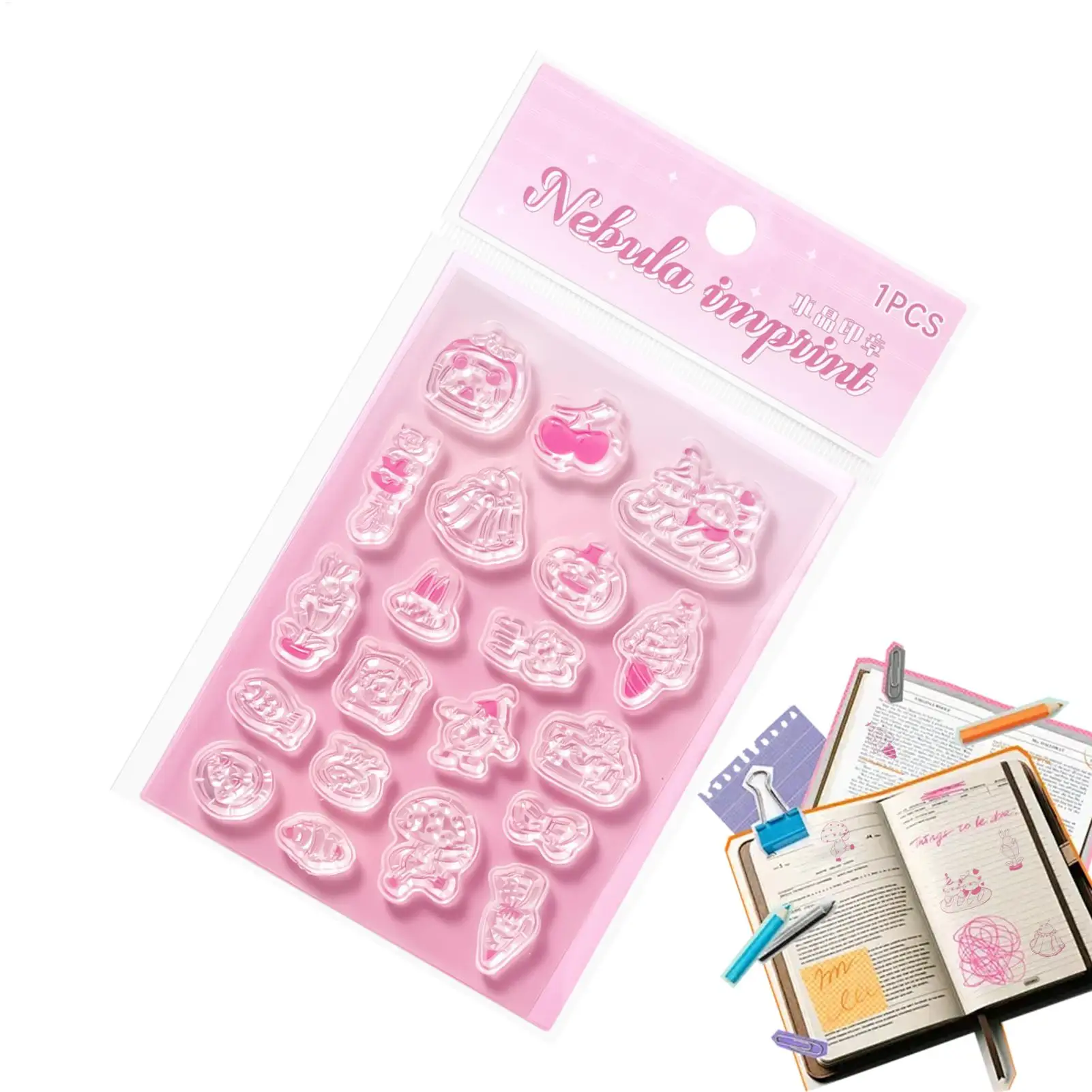 Journaling Stamps Silicone Cute Clear Decor With Acrylic Handle Scrapbooking Stamping Supplies For Books Making Binding Notebook