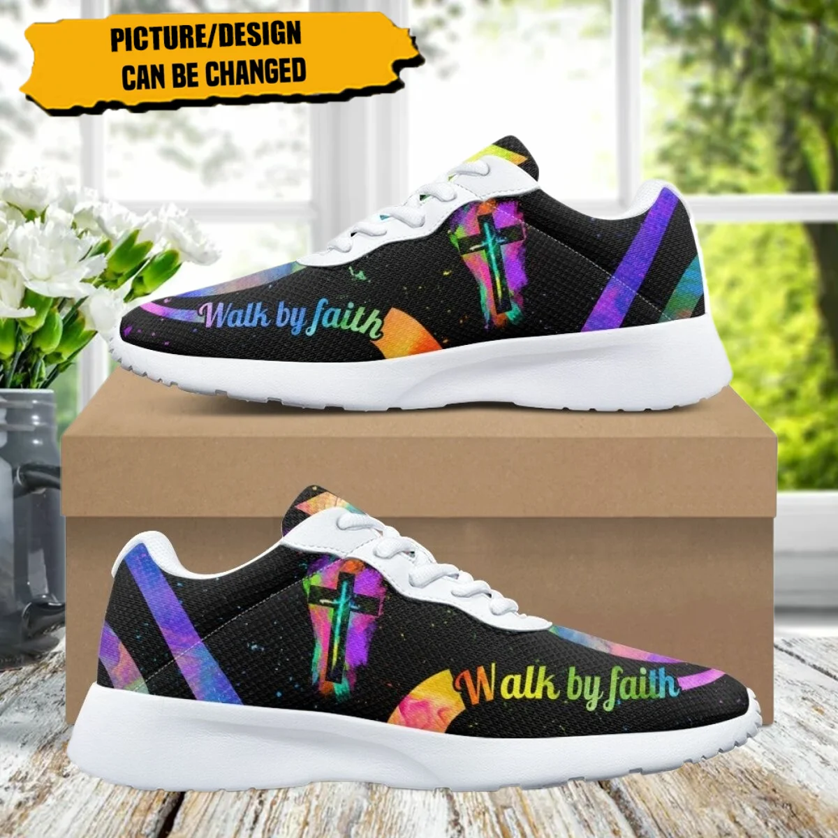 

Fashion Walk by Faith Print Design for Women Home Yoga Fitness Shoe Cozy Shock Absorbing Wear-Resistant Ladies Outdoor Sneakers