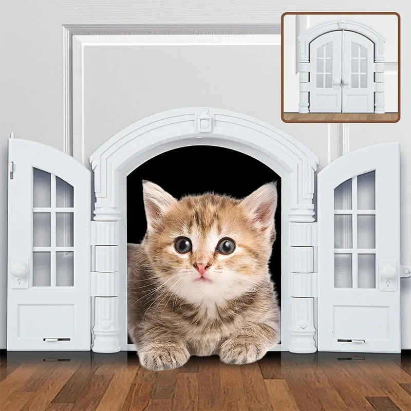 

ABS Plastic Cat Crates Gates Indoors Safety Latch Cat Gates Training No Flap Kitten Door Gate Double Doors Design Pet Toys