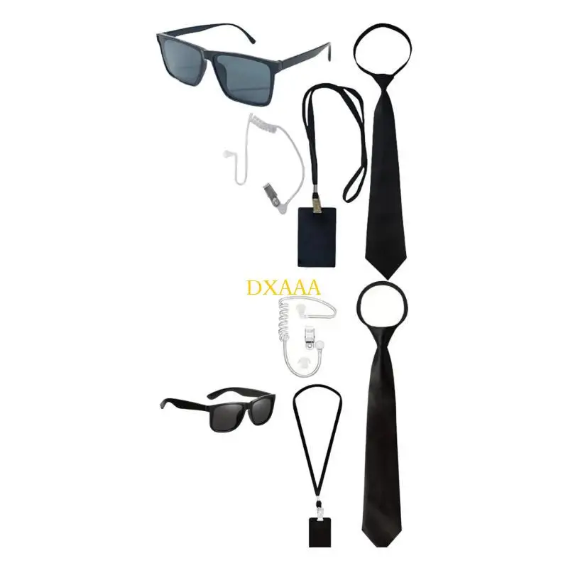 

DXAA 4Pcs Playing Cosplay Toy Secret Service Costumes Accessories Earplugs Sunglass for Halloween Dress Up Cosplay Party