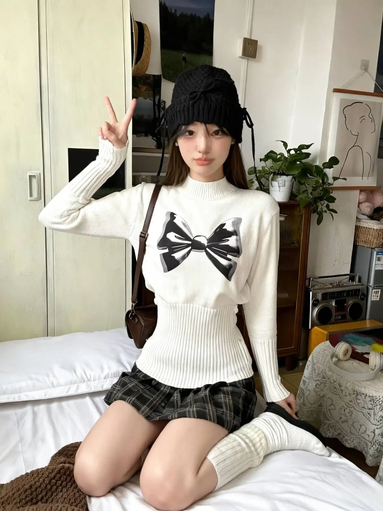 เสื้อสเวตเตอร์ เสื้อจั๊มเปอร์ เสื้อพูลโอเวอร์ เสื้อพูลโอเวอร์ผู้หญิง เสื้อเปิดไหล่เดียว แบบสองชิ้นในตัวเดียว สไตล์เกาหลี เสื้อผ้าผู้หญิงยอดนิยม สไตล์ BF Y2K เสื้อผ้าผู้หญิงสไตล์สาวออฟฟิศ