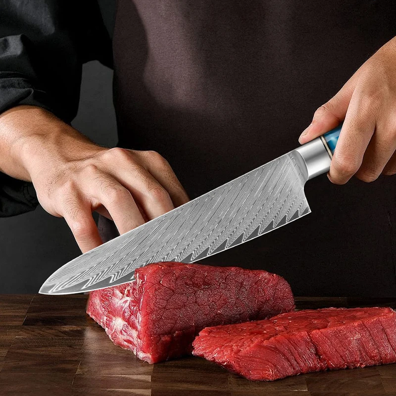 8 inch Blue Resin Chef Knife Damascus Steel 67 layers  cooking Kitchen knife Classic Restaurants japanese handmade knife