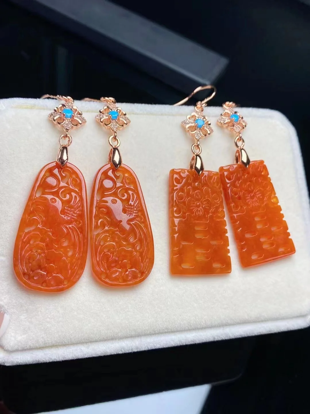 New Natural Myanmar Rare Red Jade earrings Handcarved hollow Earrings For Women Sterling Silver 925 Jewelry Eardrop