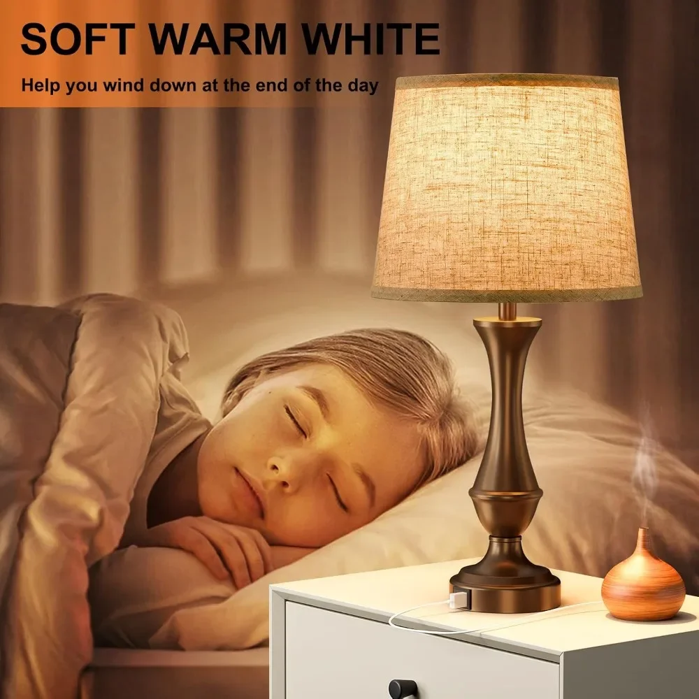 Upgraded Touch Lamps for Night Stands Set of 2 - Bedside Lamps with USB C+A, 3 Way Dimmable for Bedroom Living Room End Tables Office (Beige & Brown) view 6